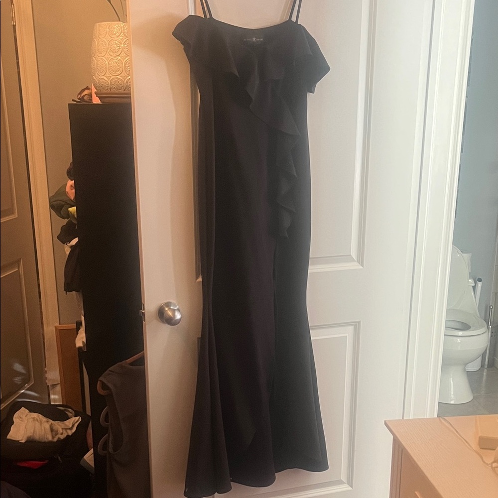 Betsy & Adam Black Ruffle Maxi Dress